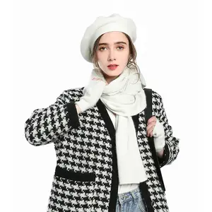 Custom Knitted Hat Thicken Keep Warm Plush Scarf Hat Glove Sets Women Outdoor Windproof Solid Beret Glove Scarf 3Pcs set