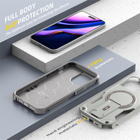 Coque de téléphone portable magnétique antichoc et antichute en TPU PC couleur unie avec support pliant pour IPhone 13 14 15Plus 16ProMax.