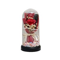 Gloeiende roos in glazen kap, gedroogd zeepbloemenboeket, geconserveerd cadeau voor Moederdag, Valentijnsdag, vriendin