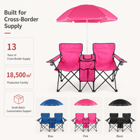 Chaise de plage pliable double avec parasol et table isotherme, cadre en Oxford 600D