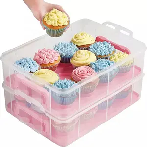 2-4 Tiered Plastic Cupcake Opbergdoos Draagbare Carrier Cake Dessert Muffin Cup Verpakking