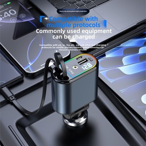 Adaptateur de charge rapide Starry Sky C9 Top Fast 120W avec câble rétractable 1 à 4, affichage numérique multifonctionnel, nouveau chargeur de voiture - Product Image 1