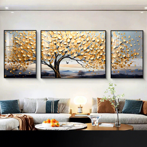 Quadro Decorativo <span class=keywords><strong>da</strong></span> Soggiorno con Paesaggio, Murale Atmosferico di Alta Gamma per Sfondo Divano, Triptico Moderno e Semplice per Famiglia - Product Image 6