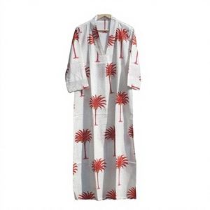 Vestido Midi Transpirable de Cintura Natural 100% Algodón Orgánico, Cuello en V, Manga Larga, Estampado Floral, Ecológico para Damas - Product Image 1