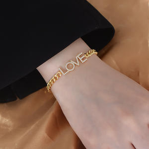 Bracelets à maillons ajustables en laiton rhodié plaqué or 18 carats avec zircon cubique, lettres d'amour brésiliennes, pour femmes et hommes - Product Image 2