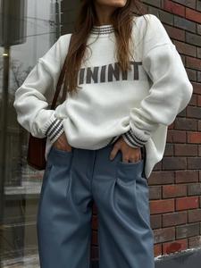 เสื้อสเวตเตอร์ถักแบบเรียบง่ายของ Ruiquwin เสื้อสเวตเตอร์ถักแบบลำลองเสื้อสเวตเตอร์คอกลมมีสไตล์ชั้นนำสำหรับผู้หญิง - Product Image 2