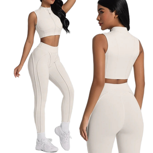 Soutien-gorge de sport respirant à fermeture éclair, taille haute, contrôle du ventre, séchage rapide, en Spandex/Nylon, avec rembourrage amovible, pour la course, le fitness et le yoga - Product Image 1