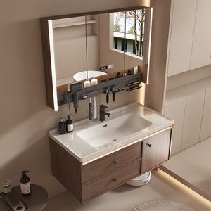 Meuble de salle de bain en bois massif avec lavabo intégré en céramique de style chinois, meuble-vasque, meuble-lavabo - Product Image 6