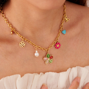 Cadena de eslabones de acero inoxidable multicolor de estilo euroamericano para mujer, patrón de número de aceite de goteo, regalo de clavícula de moda - Product Image 5