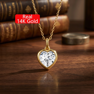 เครื่องประดับแฟชั่น AU585 ชุบทอง 14K จี้รูปหัวใจประดับเพชรโมอิสซาไนต์ สร้อยคอสำหรับผู้หญิงและเด็ก รับรองโดยบุคคลที่สาม - Product Image 2
