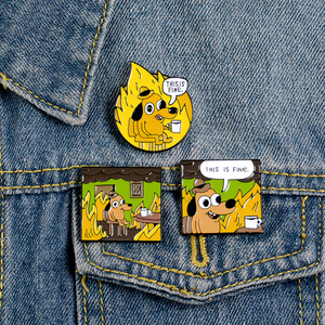 Spille Smaltate a Forma di Cane con Design Cartoon, Badge Divertenti 'This Is Fine' per Bambini - Product Image 2