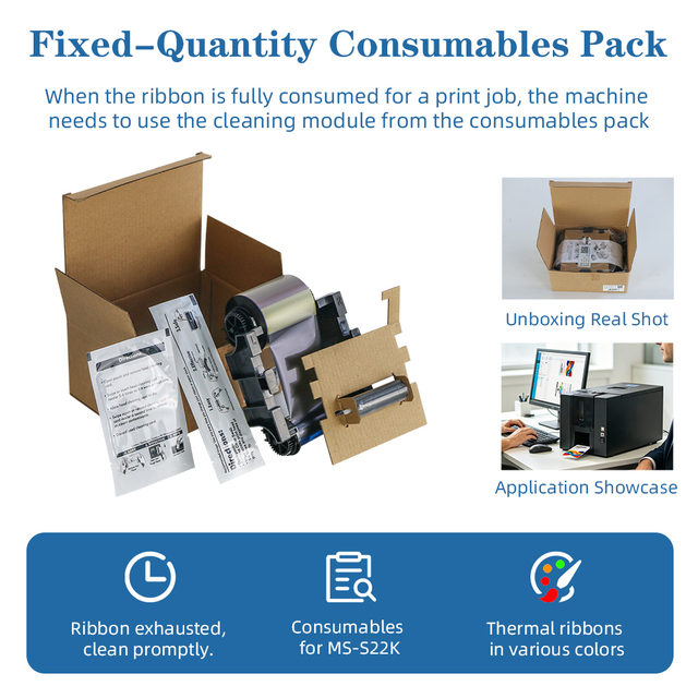 YMCKO Photo Quality Ribbon Compatible with MASUNG S22K Dual-Side ID Card Printer Consumables Kit