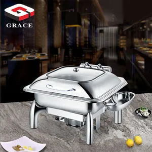 Kitchen tools utensils cafeteria equipment luxury square commercial buffet chafing dish Fuel chafer for restaurant