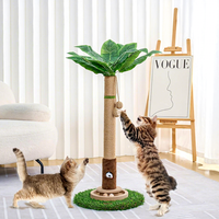 Grand arbre à chat de luxe classique de 35 pouces de haut en bois et sisal avec feuilles et jouets interactifs pour chats d'intérieur et chatons