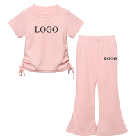 Logo personnalisé enfants pantalon évasé ensemble printemps automne nouveau Style enfant en bas âge filles mode vêtements deux pièces bébé fille à manches courtes tenues