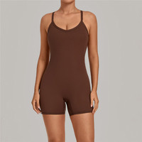 En gros Combinaison-short de sport sans manches à col en V, dos nu, bretelles croisées, avec soutien-gorge intégré, pour le fitness