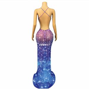 Vestido de Noche de Gala con Apliques de Lujo, Color Degradado de Ensueño, Brillante, Sexy, Espalda Descubierta, Abertura Alta, para Alfombra Roja - Product Image 3