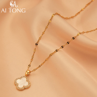 Pendentif Luxe Léger Trèfle à Quatre Feuilles en Or 18K Bijoux Ajustables Déclaration Personnalisée Cadeau Chaînes Colliers Tendance pour Femme