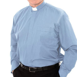 Fábrica OEM algodón largo liso logotipo personalizado clero vestido oculto tapeta <span class=keywords><strong>Tab</strong></span> <span class=keywords><strong>Collar</strong></span> hombres clero camisas para sacerdotes Iglesia desgaste - Product Image 2