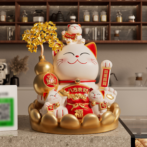 แมวกวักนำโชคพร้อมต้นไม้นำโชคแบบโบกอัตโนมัติ สำหรับร้านค้าเปิดใหม่ ห้องนั่งเล่น - Product Image 3