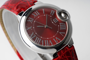 Montre mécanique automatique élégante et tendance avec un bracelet en cuir rouge à motif crocodile brillant et un cadran rouge brossé - Product Image 4