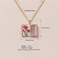 Collier Pendentif Fleur de Naissance des 12 Mois pour Femme Peint à la Main, Collier Charme Livre Ouvert Floral Tendance, Cadeau d'Anniversaire Personnalisé