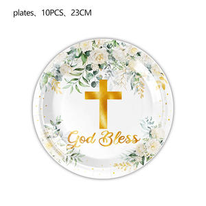 Cruz Floral Blanca Decoraciones <span class=keywords><strong>para</strong></span> Fiesta de Bautismo Platos de Papel Vasos Servilletas <span class=keywords><strong>para</strong></span> <span class=keywords><strong>Bautizo</strong></span> Baby Shower Celebración de Primera Comunión - Product Image 4