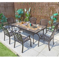 table à manger en aluminium moulé de luxe pour hôtel, jardin, extérieur, table et chaises de salle à manger d'intérieur 6 places