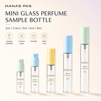 Flacon de parfum miniature transparent de luxe en verre vide 2ml 3ml 6ml 8ml 10ml facile à transporter avec pompe vaporisateur Hanas Cosmetics Snap