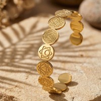 Brazalete de Acero Inoxidable en Forma de C, Ajustable, con Patrón Geométrico Redondo, Joyería de Moda para Mujer, Venta al Por Mayor