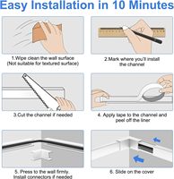 Système de gestion des câbles facile à installer pour Max 2 petits fils Cable Raceway Home Office White 125in Cord Hider