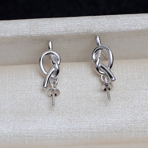 Pendientes de Plata S925 con Nudo para Mujer, Accesorios con Perlas Fetales de 5-6 mm, Bandeja Vacía para Manualidades DIY 4911 - Product Image 2