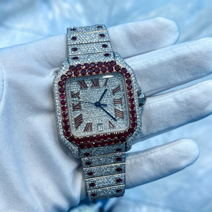Montre de luxe rectangulaire en moissanite avec bracelet en acier inoxydable, affichage de la date, analogique, automatique, mécanique, passe le testeur de diamants - Product Image 2