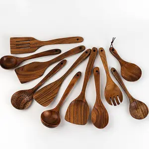 Set di utensili per cucchiaio in legno di Teak antico Vintage personalizzato in legno naturale per cucinare, caffè e tè
