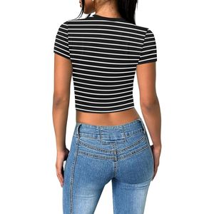 FOXA Camiseta corta de manga corta a rayas en blanco y negro para mujer, talla 2XL, ajuste de jersey transpirable - Product Image 4