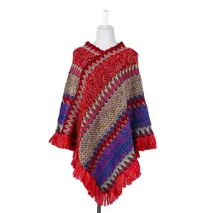 Wholesale Winter Fashion Classic Soft Women scarf Ladies Knit Poncho Shawl Wrap With Fringe Tassel