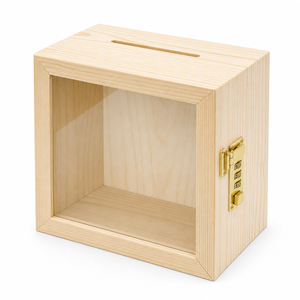 Boîte en bois massif avec fenêtre transparente, serrure à code, grande capacité, tirelire en bois <span class=keywords><strong>pour</strong></span> enfants et adultes, cadeau - Product Image 1