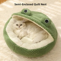 Lit pour chat en polaire pelucheux semi-fermé, chaud, respirant, amovible, lavable, nid douillet pour chaton, maison confortable pour petits chats