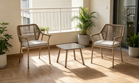 Ensemble bistrot moderne en corde tressée pour extérieur, chaise de salle à manger avec structure en acier et table d'appoint à plateau en marbre pour balcon, café, jardin