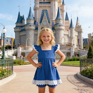 Conjunto de Vestido con Volantes de Encaje Inspirado en Princesas a Precio de Fábrica, Pantalones Cortos con Bolsillos, Color Sólido, Informal, 3 Piezas, Traje de Verano para Niñas Pequeñas - Product Image 3