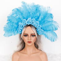Diadema de Plumas al por Mayor con Rosas para Carnaval, Mardi Gras, Disfraces, Corona para Mujer, Fiesta de Disfraces