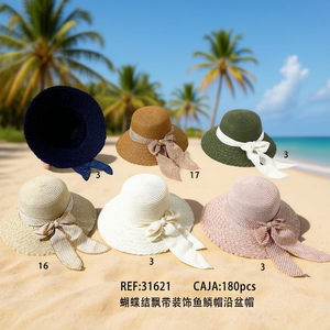 Sombrero con Adorno de Lazo y Escamas de Pescado, Sombreros Fedora con Ala - Product Image 2