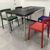 Table à manger/bureau moderne minimaliste en acier inoxydable avec plateau en bois pour réunions d'affaires, salon, salle à manger, bureau, cuisine
