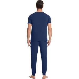 ชุดนอนผู้ชายขายส่ง ผ้าวิสโคสจากไม้ไผ่ เสื้อแขนสั้นและกางเกงขายาว มีกระเป๋าและเชือกผูกเอว ไซส์ S ถึง XXL - Product Image 1