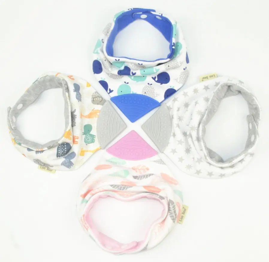 2024 desain modis warna-warni kualitas tinggi Harga kompetitif bandana bayi bibs dengan teether
