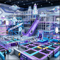 Parc de trampolines populaire pour enfants, équipement de terrain de jeu intérieur commercial, parc d'attractions avec toboggan et piscine à balles