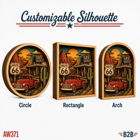Route 66 Americana Decor Classic Pickup Truck Box |   Art mural 3D découpé au laser en contreplaqué de peuplier |   Cadeau de bureau : Rétro Road Trip