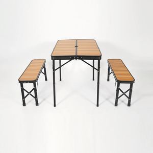 Outdoor Indoor Picnic Wood Color Foldable Table and Chairs <b>Set</b> Plastic <b>Folding</b> Furniture - Product Image 1