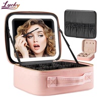 Trousse de Maquillage de Voyage avec Miroir LED à Luminosité Réglable, Sac Cosmétique Étanche à Fermeture Éclair Grande Capacité, Rangement Portable