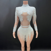 Novance Y4901-B Gaun Wanita Pakaian Seksi untuk Pertunjukan Tari Kostum Kristal Klub Malam Bodysuit Wanita Streetwear
